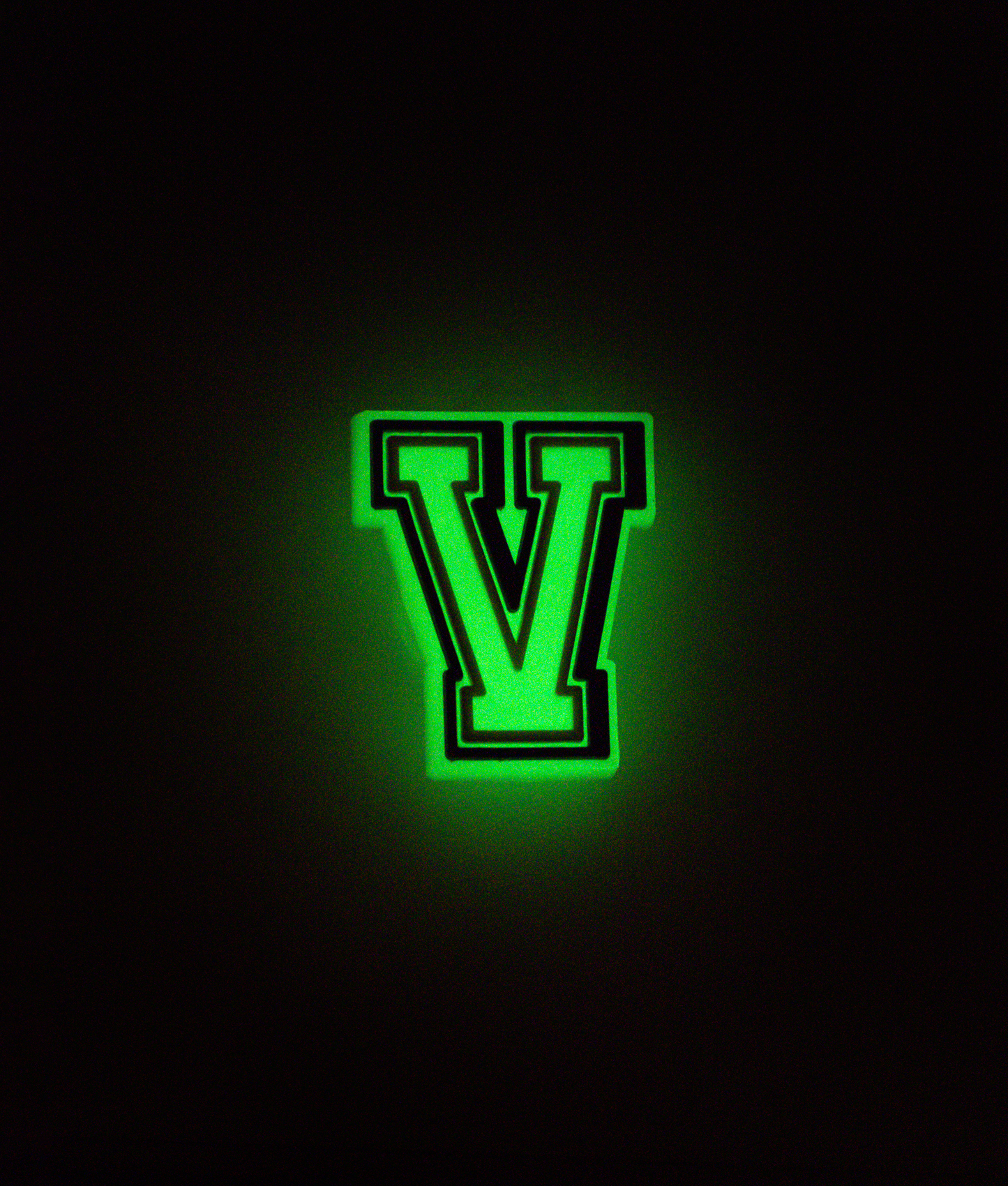GLOW-IN-THE-DARK ALPHABET V PIN